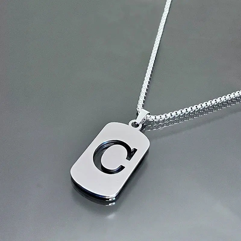 Engraved Hollow Letter Initial Pendant Necklace - Boys Necklace