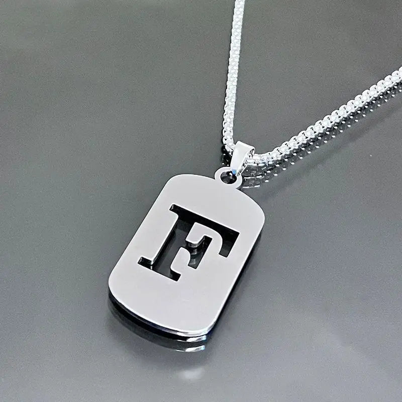 Engraved Hollow Letter Initial Pendant Necklace - Boys Necklace