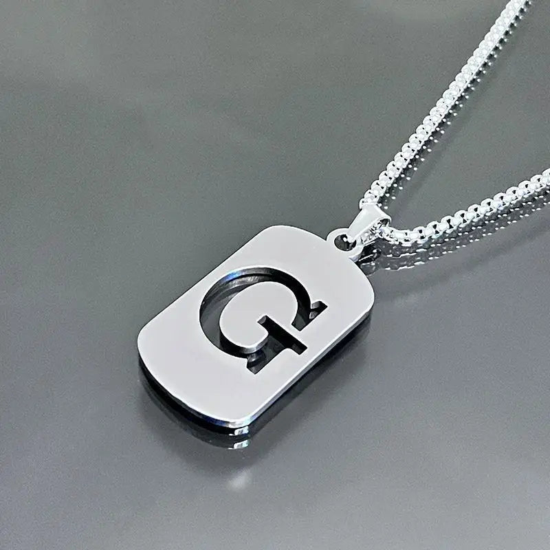 Engraved Hollow Letter Initial Pendant Necklace - Boys Necklace