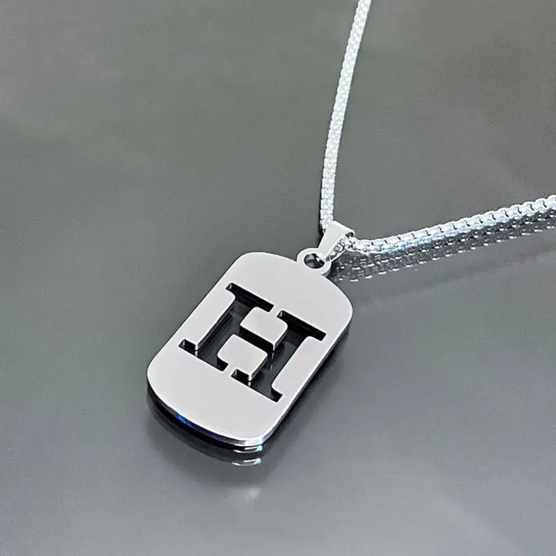 Engraved Hollow Letter Initial Pendant Necklace - Boys Necklace