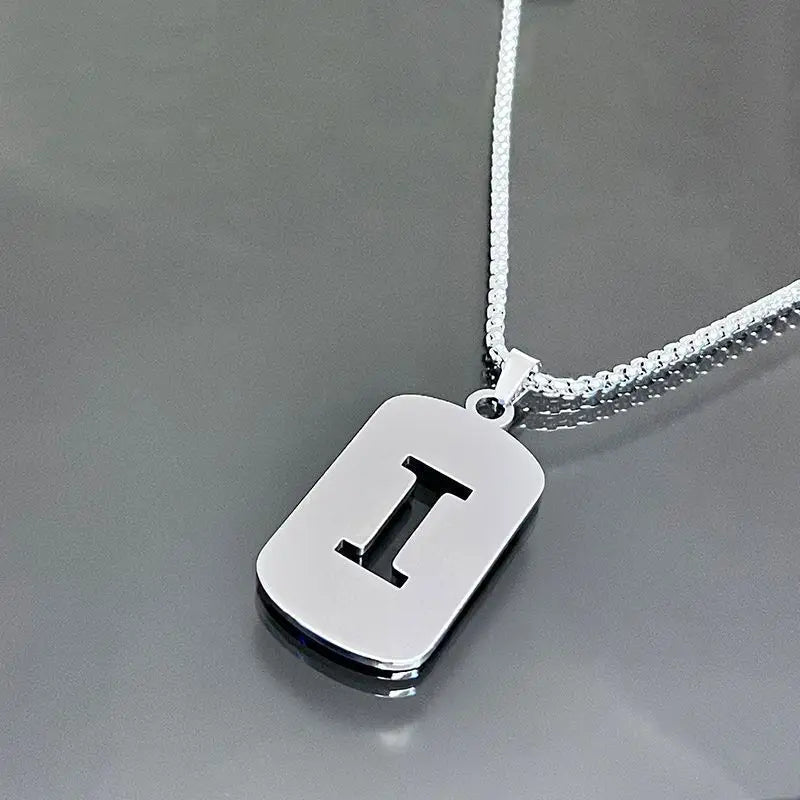 Engraved Hollow Letter Initial Pendant Necklace - Boys Necklace