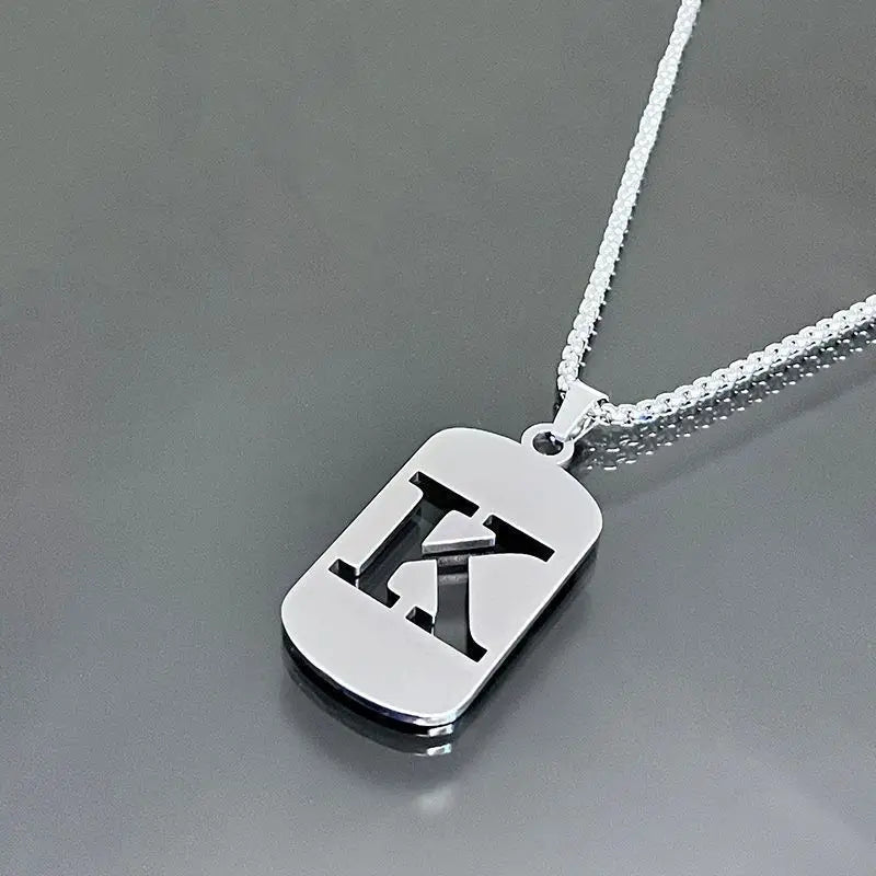 Engraved Hollow Letter Initial Pendant Necklace - Boys Necklace