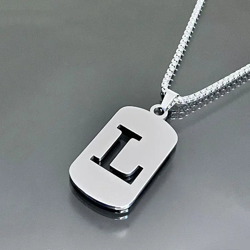 Engraved Hollow Letter Initial Pendant Necklace - Boys Necklace
