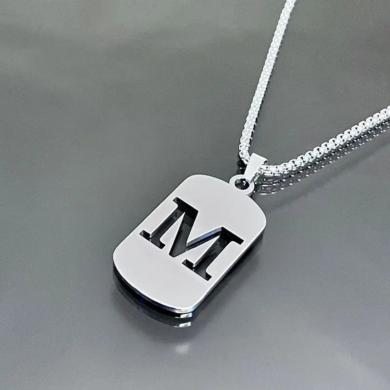 Engraved Hollow Letter Initial Pendant Necklace - Boys Necklace