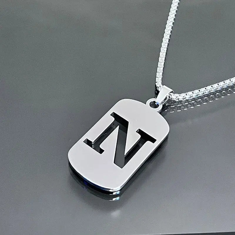Engraved Hollow Letter Initial Pendant Necklace - Boys Necklace