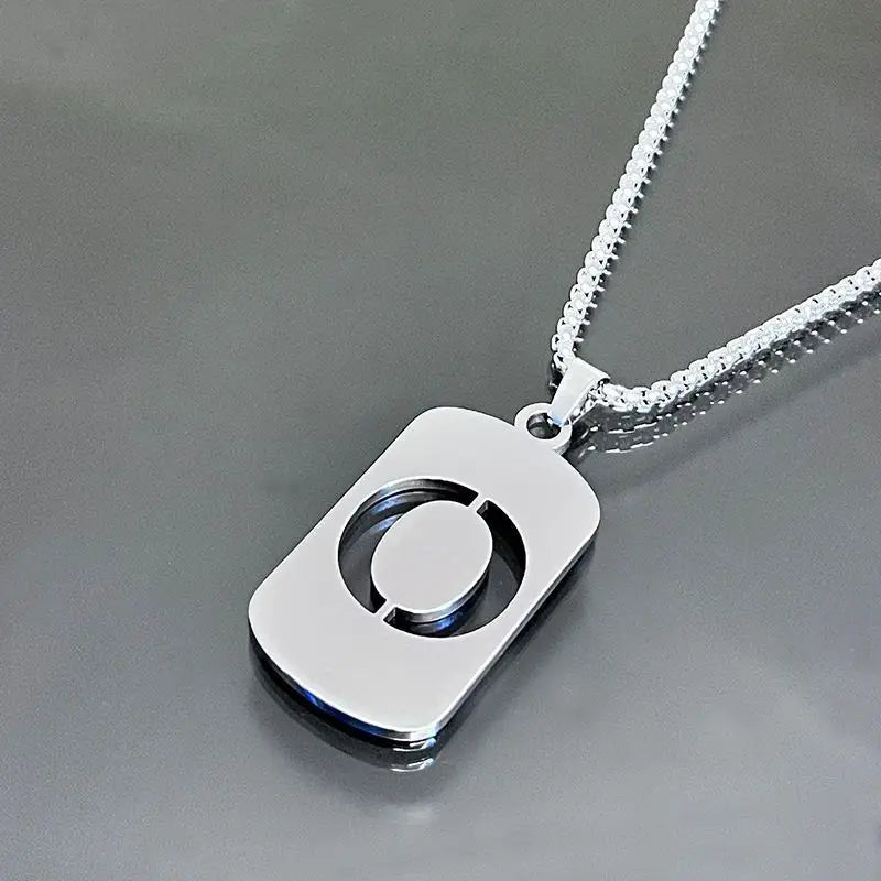 Engraved Hollow Letter Initial Pendant Necklace - Boys Necklace