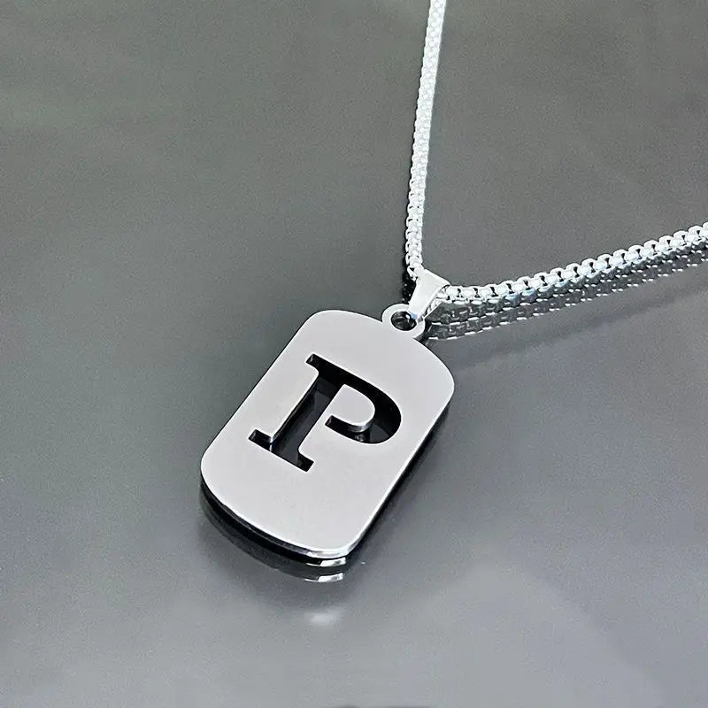 Engraved Hollow Letter Initial Pendant Necklace - Boys Necklace