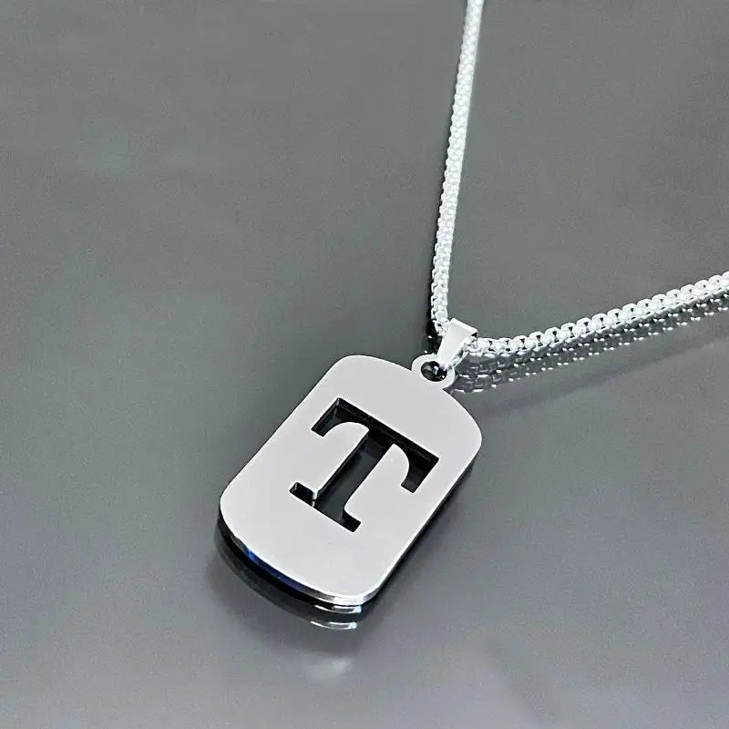 Engraved Hollow Letter Initial Pendant Necklace - Boys Necklace