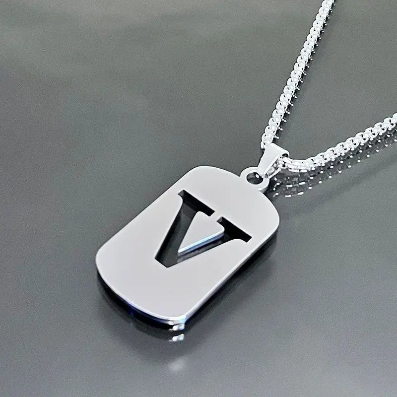 Engraved Hollow Letter Initial Pendant Necklace - Boys Necklace