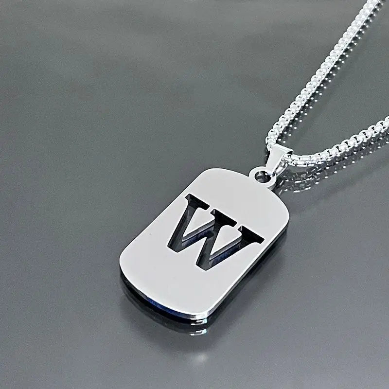 Engraved Hollow Letter Initial Pendant Necklace - Boys Necklace