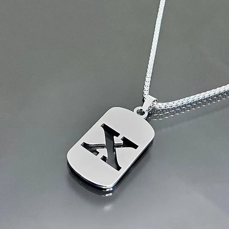 Engraved Hollow Letter Initial Pendant Necklace - Boys Necklace
