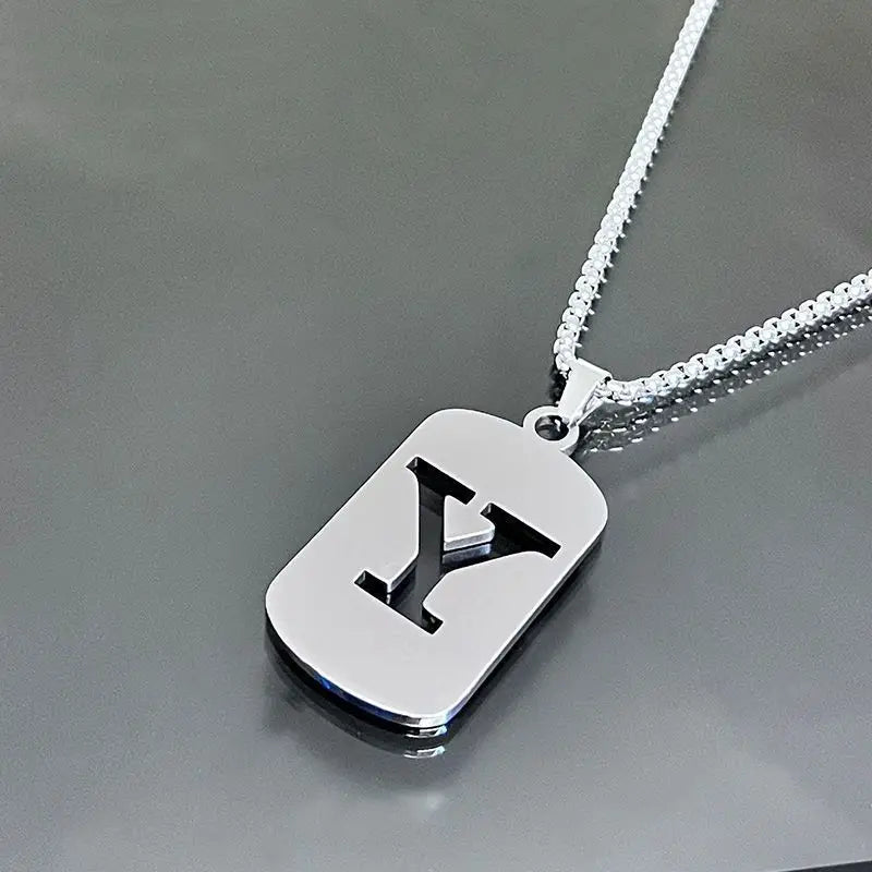 Engraved Hollow Letter Initial Pendant Necklace - Boys Necklace