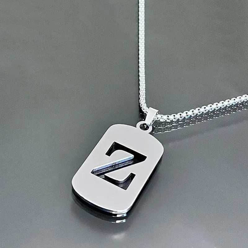 Engraved Hollow Letter Initial Pendant Necklace - Boys Necklace