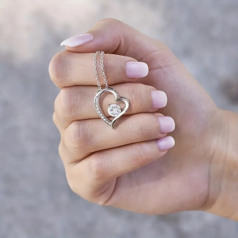 Rhinestone Decor Heart Shape Pendant Necklace with Message Card - Gifts for Friends