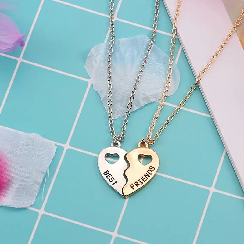Best Friends Hollow Design Heart Pendant Necklace Set - Gift for Friends