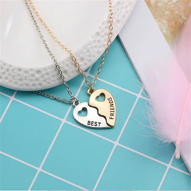 Best Friends Hollow Design Heart Pendant Necklace Set - Gift for Friends