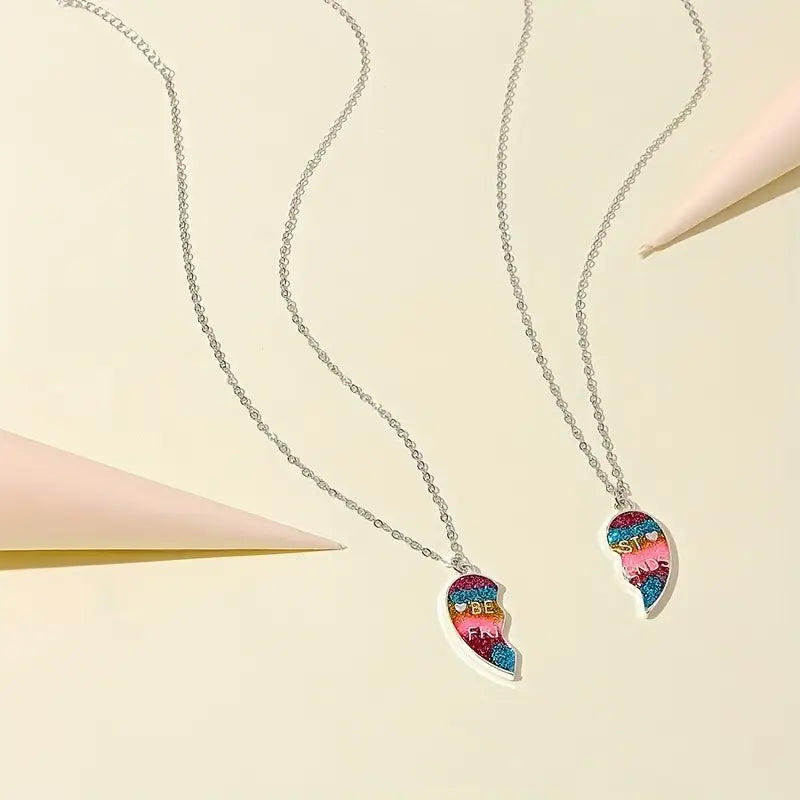 Colorful Rainbow Heart-Shaped Pendant Necklace Set - Gifts for Friends