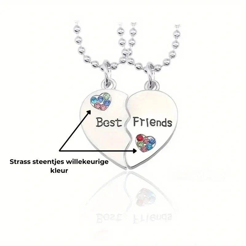 Best Friends Heart Pendant Necklace Set with Rhinestones - Gifts for Friends