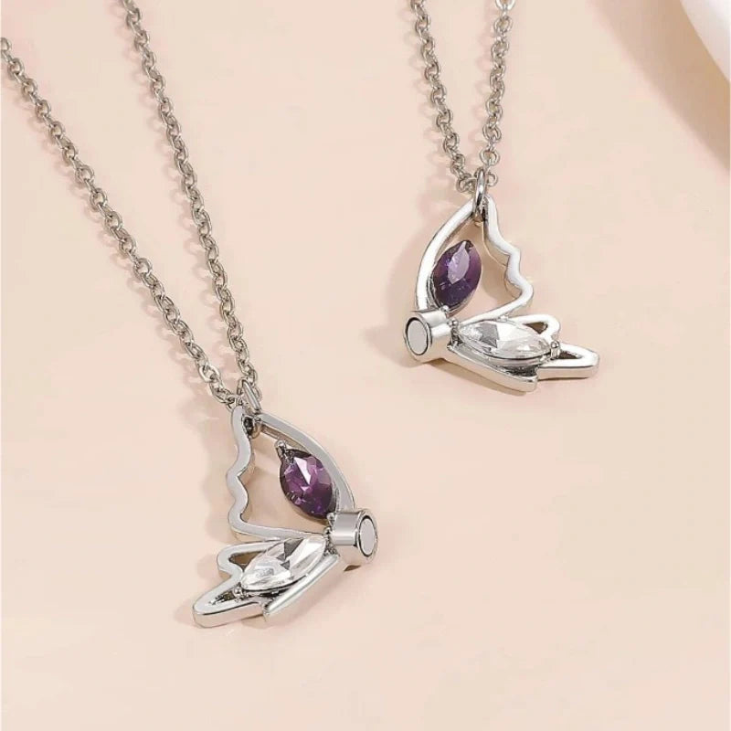 Magnetic Butterfly Pendant Necklace Set - Jewelry for Couples