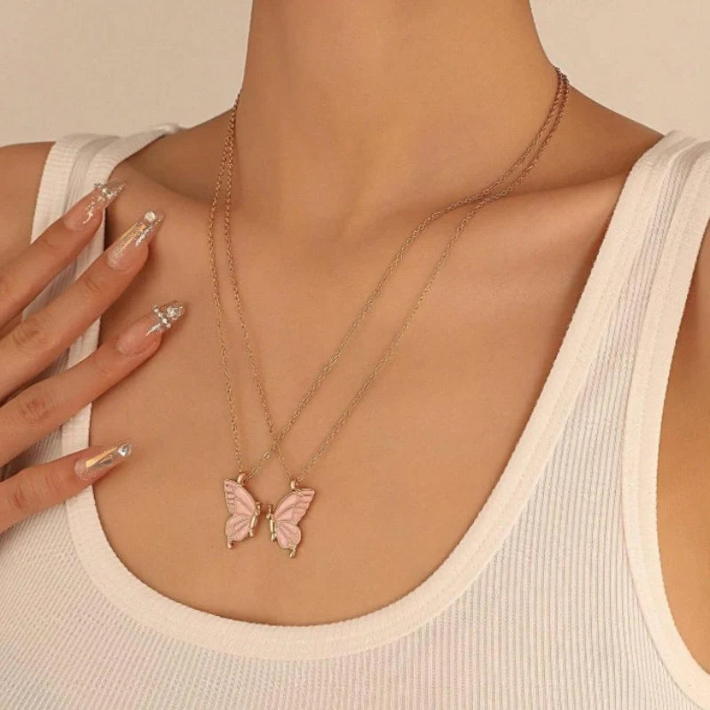 Magnetic Butterfly Pendant Necklace Set - Jewelry for Couples