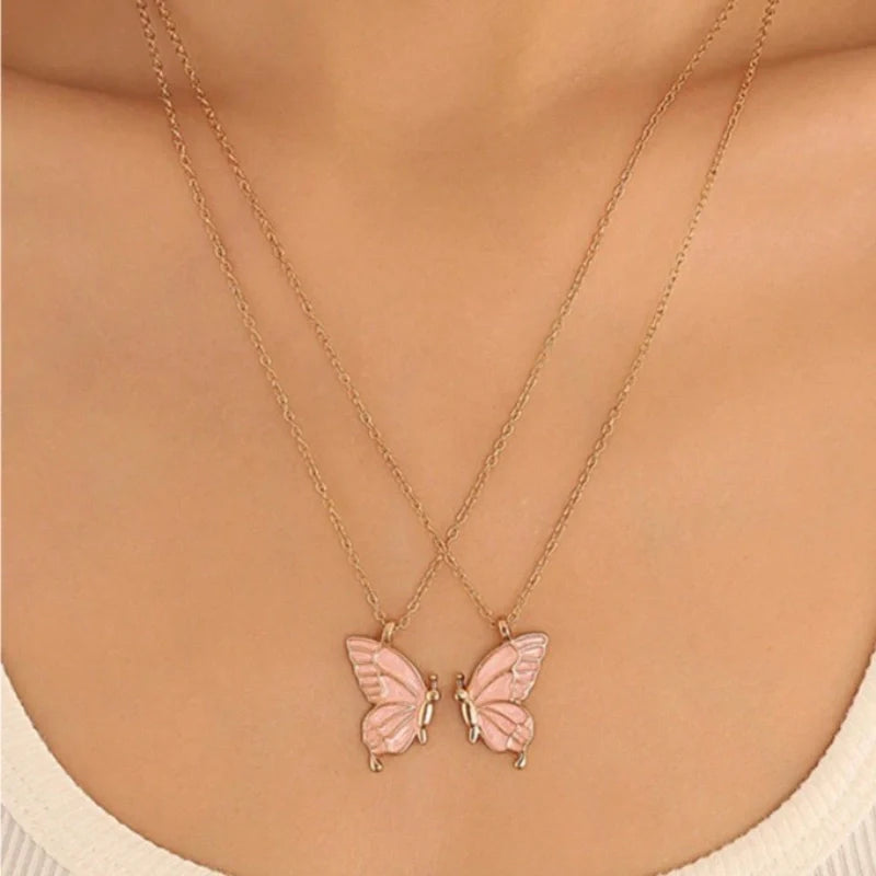 Magnetic Butterfly Pendant Necklace Set - Jewelry for Couples