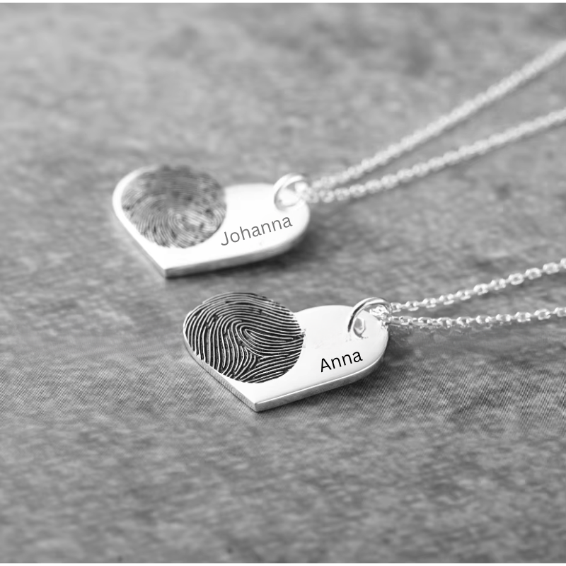 Personalized Heart Pendant Necklace with Fingerprint - Gift for Her