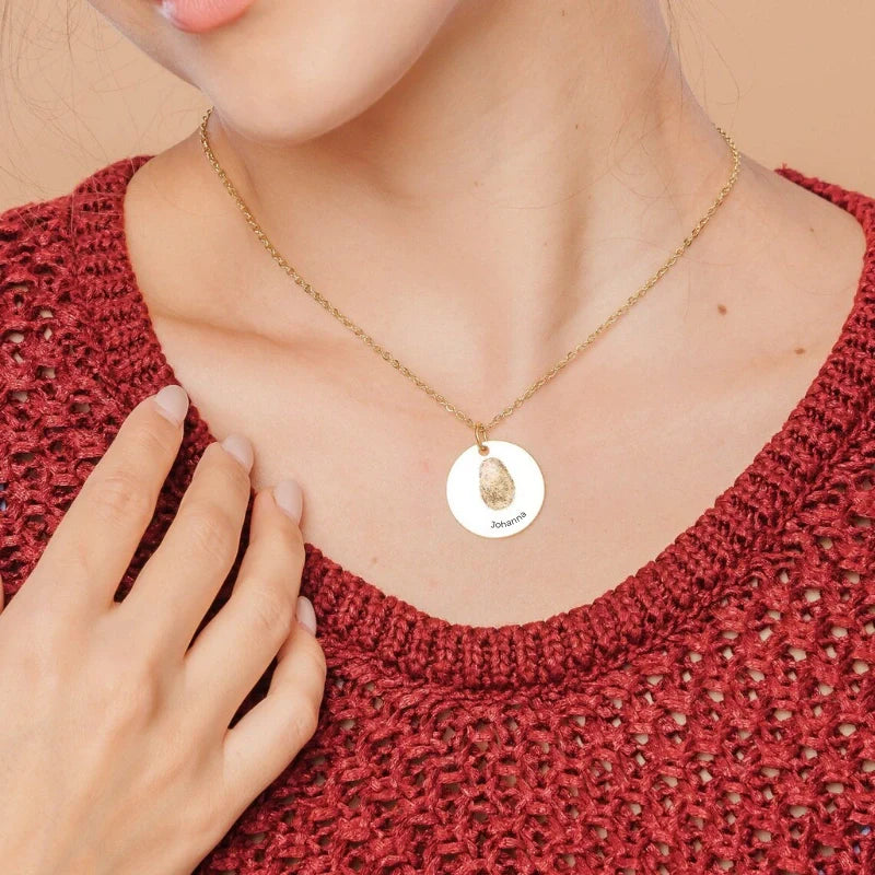 Personalized Engraved Name Necklace with Fingerprint - Gifts for Her