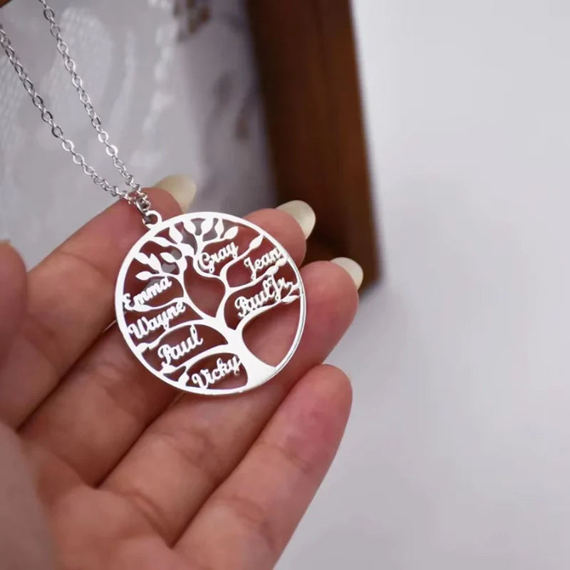 Personalized Engraved Family Name Necklace with Tree of Life - Mother's Day Gifts