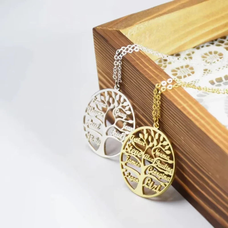 Personalized Engraved Family Name Necklace with Tree of Life - Mother's Day Gifts
