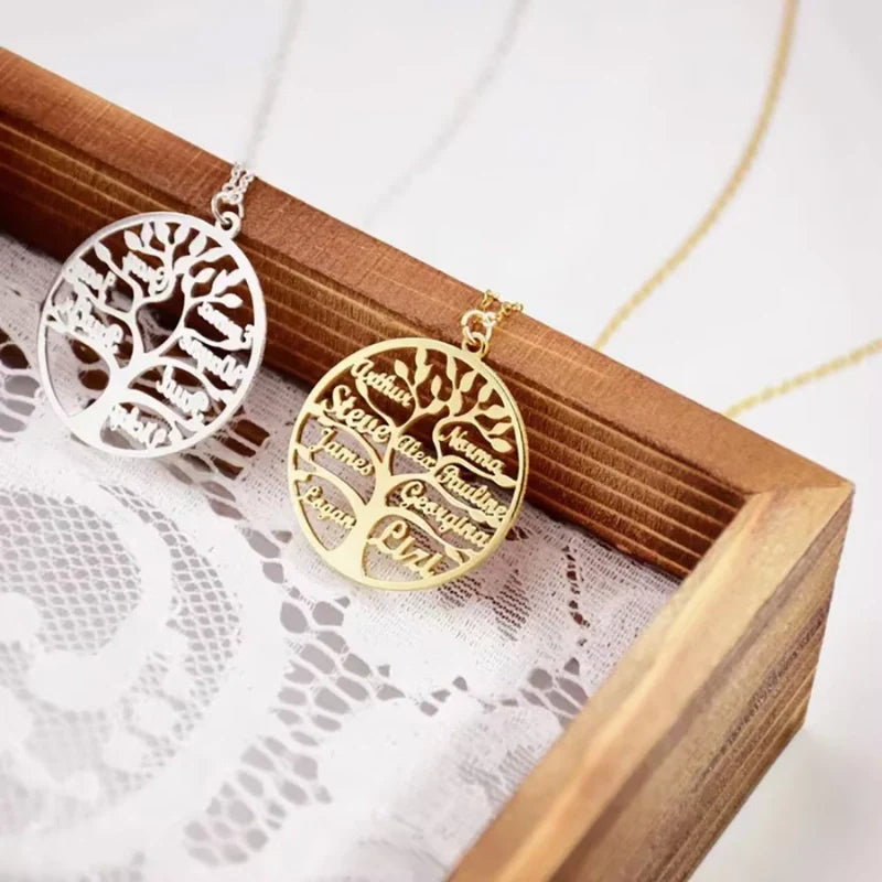 Personalized Engraved Family Name Necklace with Tree of Life - Mother's Day Gifts