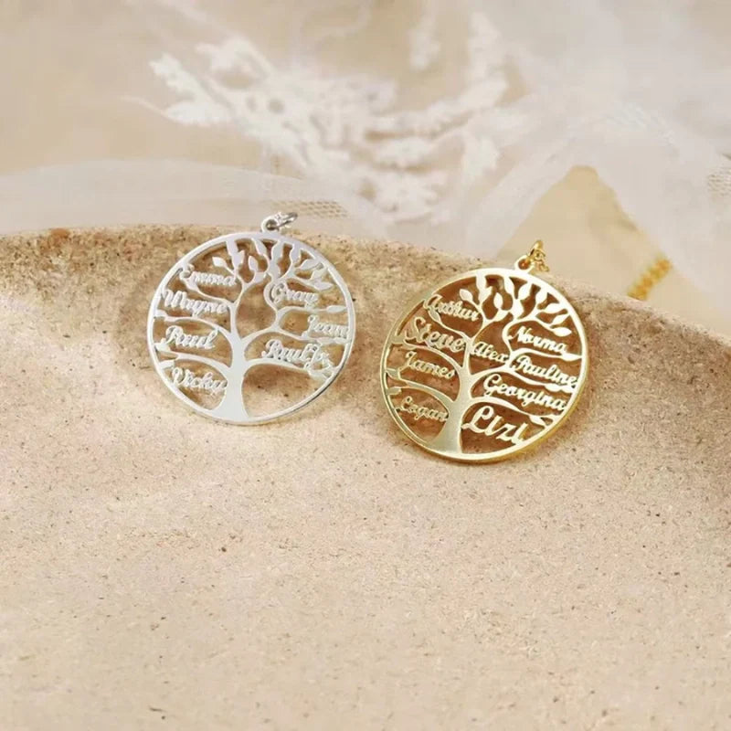 Personalized Engraved Family Name Necklace with Tree of Life - Mother's Day Gifts