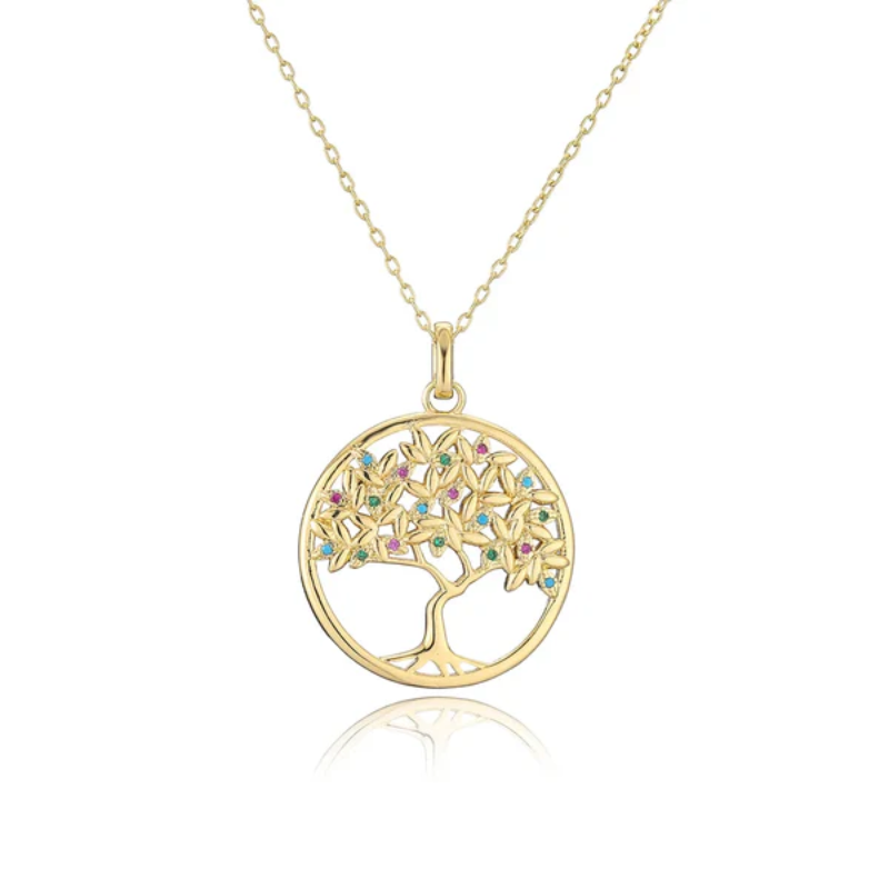 Engraved Zircon Hollow Pendant Necklace with Tree of Life - Gifts for Her