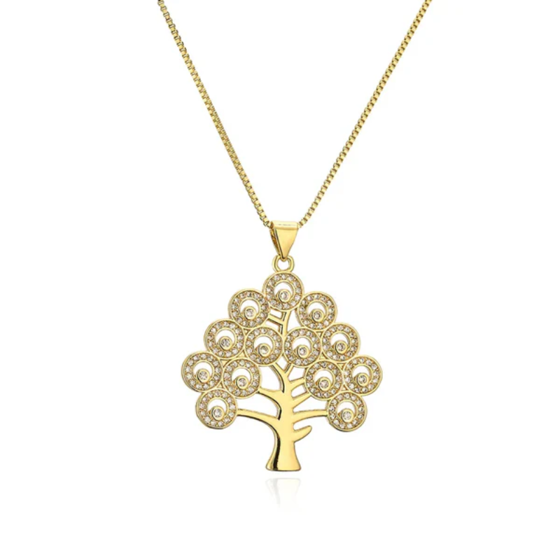 Engraved Zircon Hollow Pendant Necklace with Tree of Life - Gifts for Her