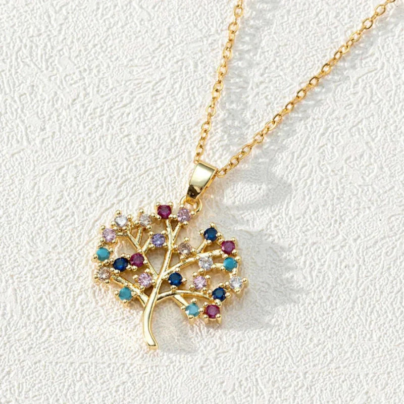 Personalized Colorful Pendant Necklace with Tree of Life - Original Gift