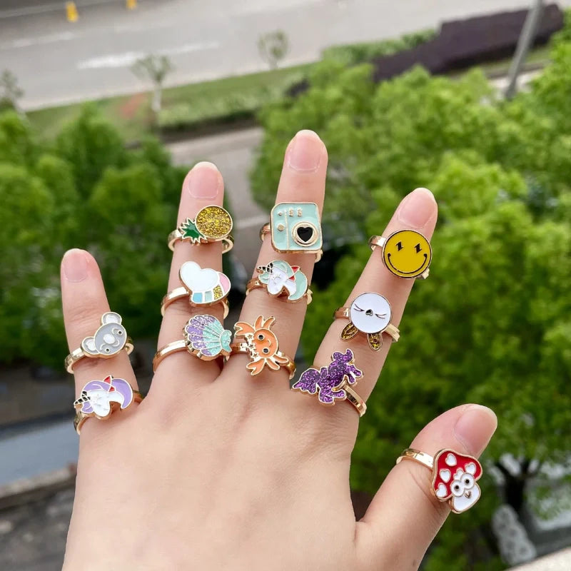 Engraved Colorful Cartoon Pattern Fidget Adjustable Ring for Kids - Gift for Children