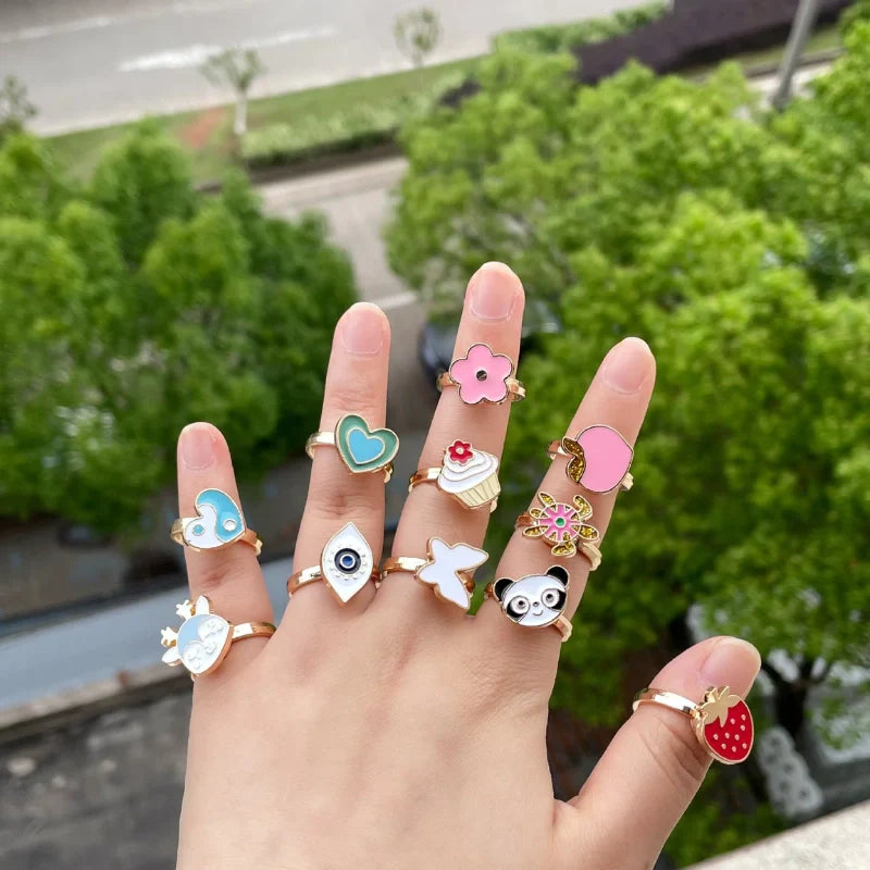 Engraved Colorful Cartoon Pattern Fidget Adjustable Ring for Kids - Gift for Children