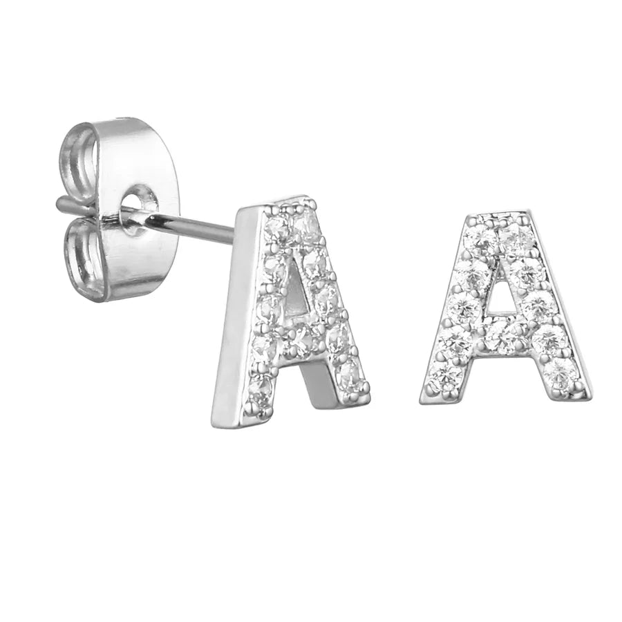 Letter Earrings 'Initial' with Zirconia