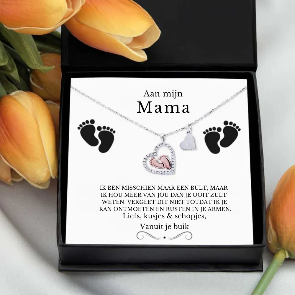 To My Mom - Baby Feet Heart Pendant Necklace