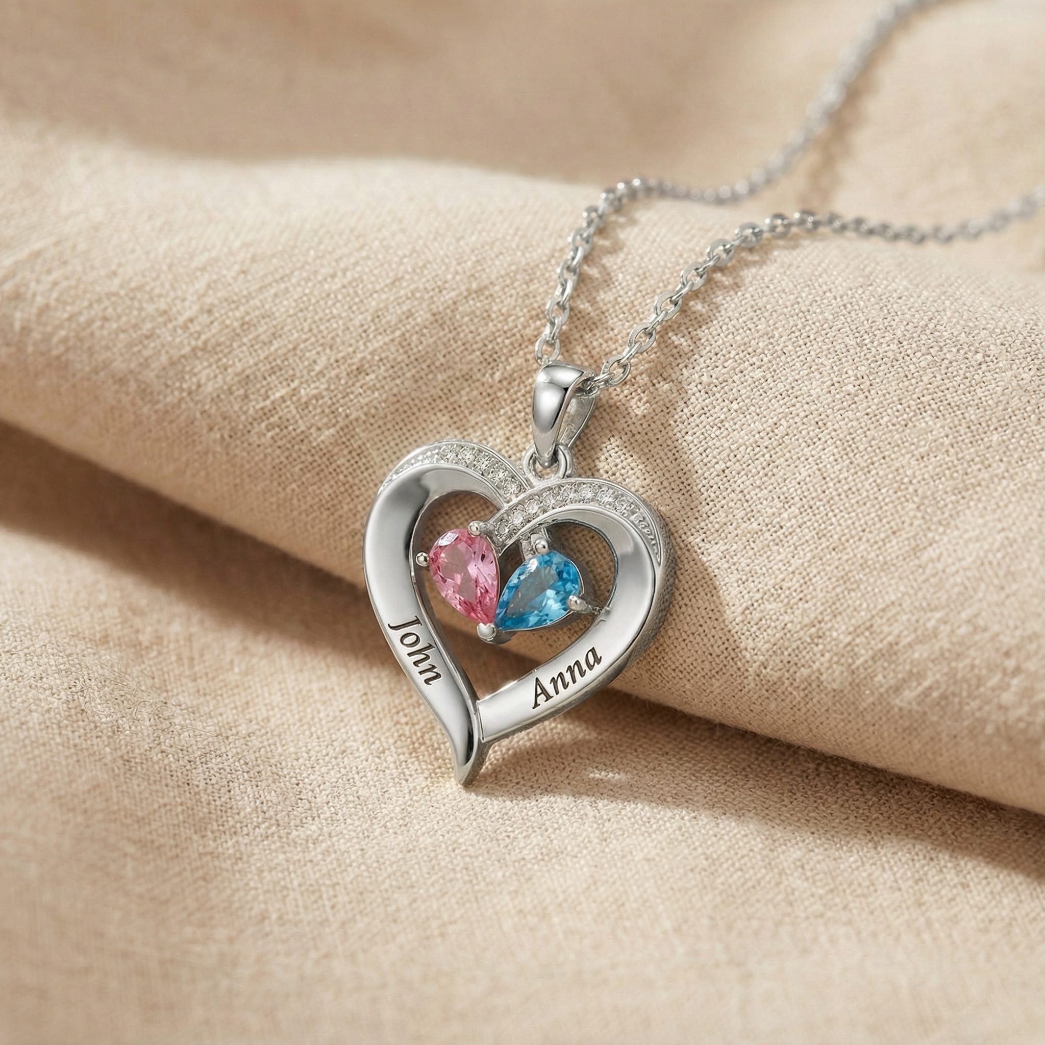 To My Wife - Birthstone Heart Necklace