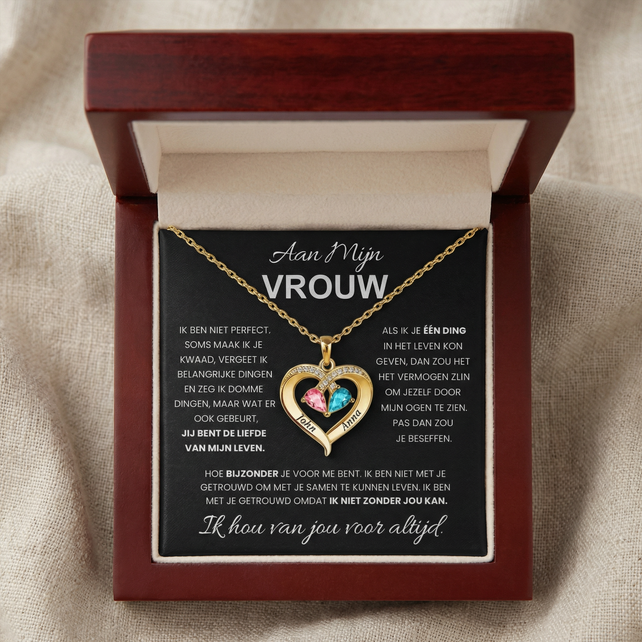 To My Wife - Birthstone Heart Necklace