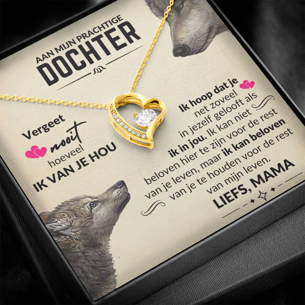 To My Daughter - Heart Necklace - Wolf