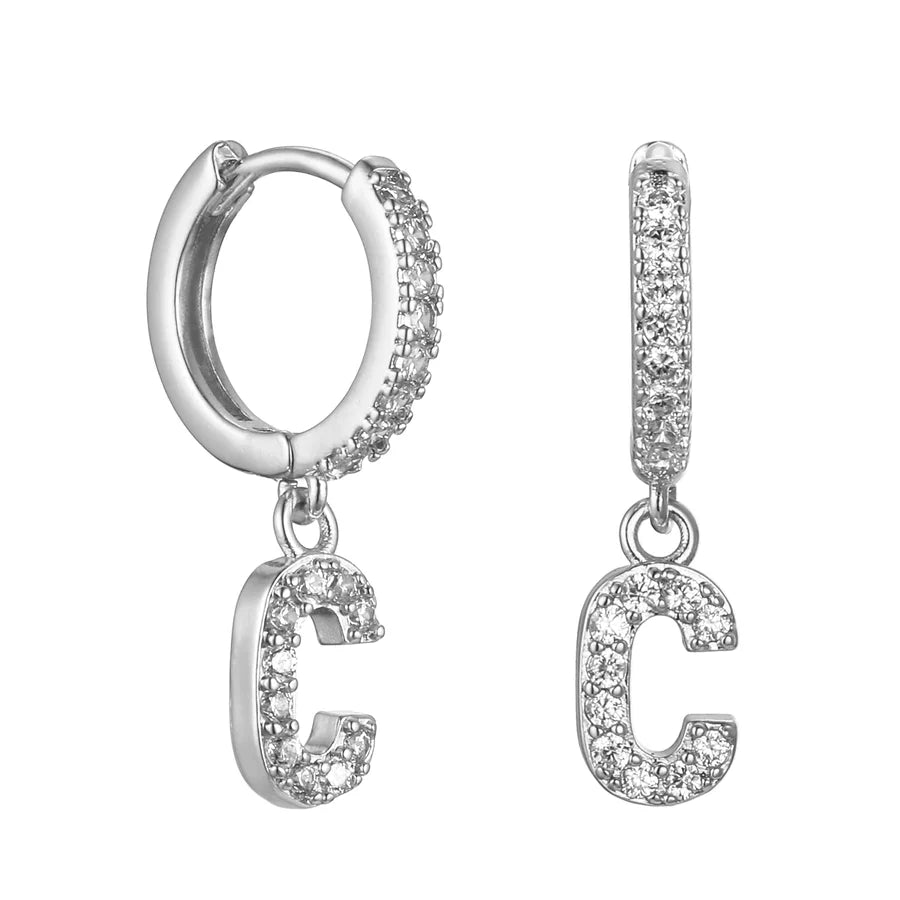 Letter Earrings 'Initial' with Zirconia