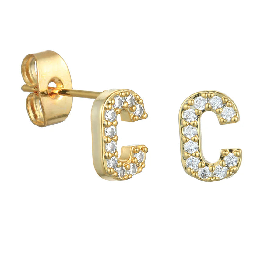 Letter Earrings 'Initial' with Zirconia
