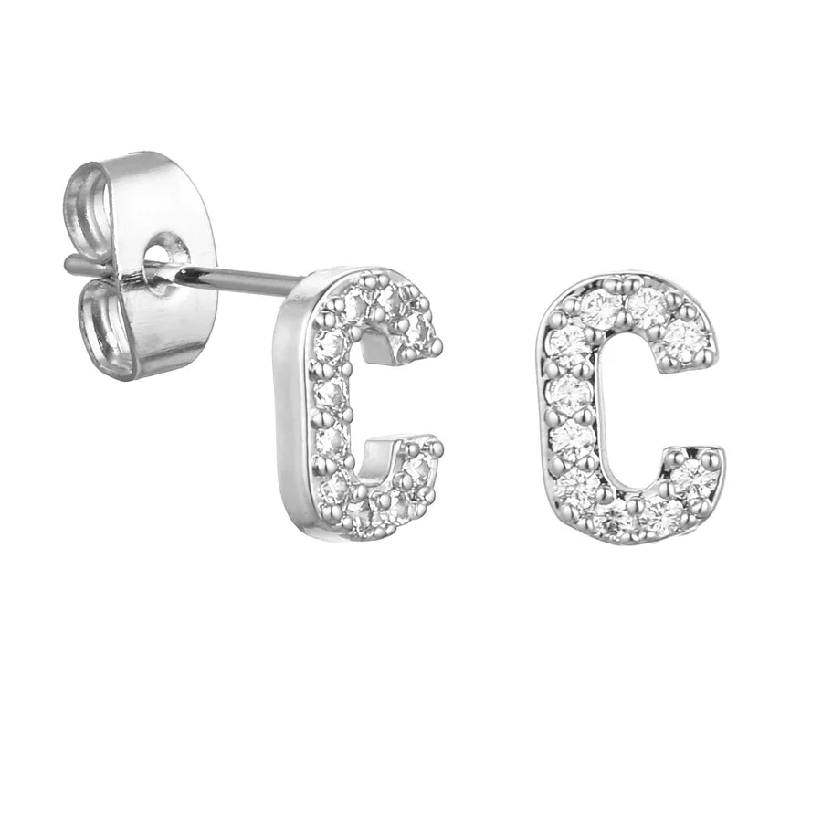 Letter Earrings 'Initial' with Zirconia