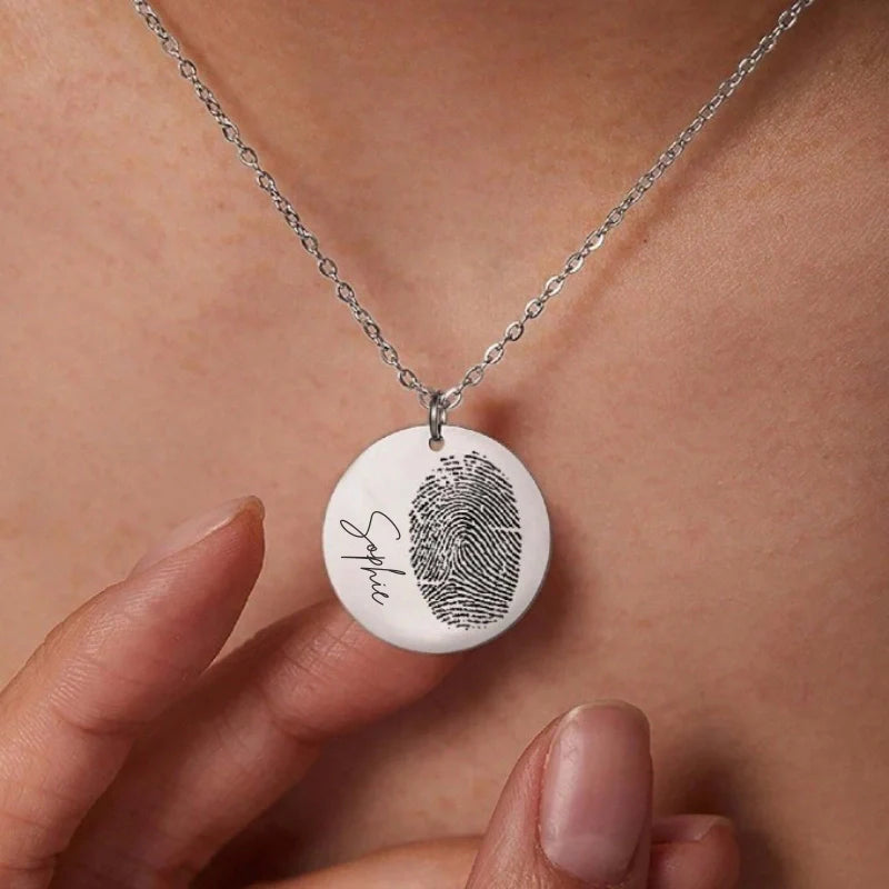 Personalized Fingerprint Necklace with Name - Mother's Day Gifts