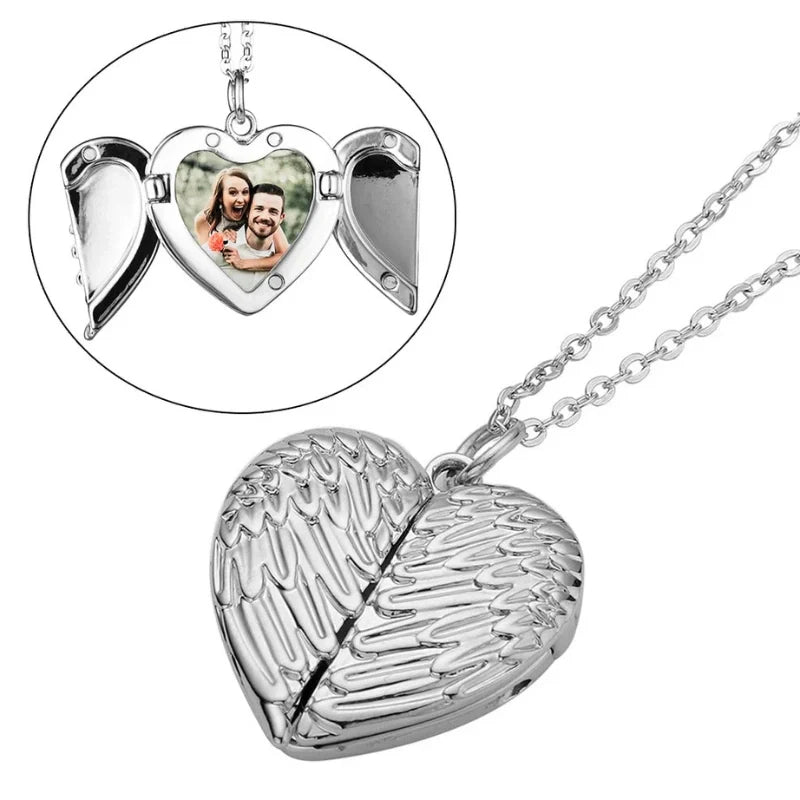 Angel Wings Lockets Necklace with Photo - Gifts for Her