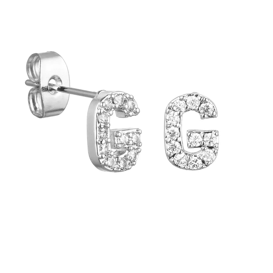 Letter Earrings 'Initial' with Zirconia