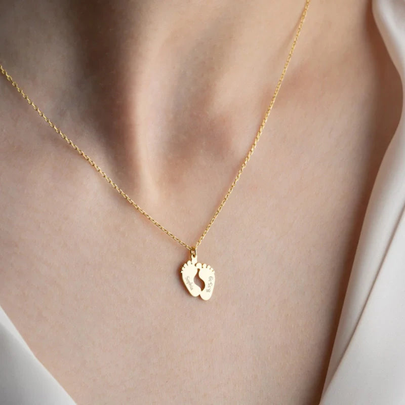 Engraved Baby Footprint Pendant - Personalized Necklace