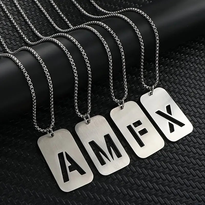 Engraved Stainless Steel Pendant Necklace with Letters - Gift for Him