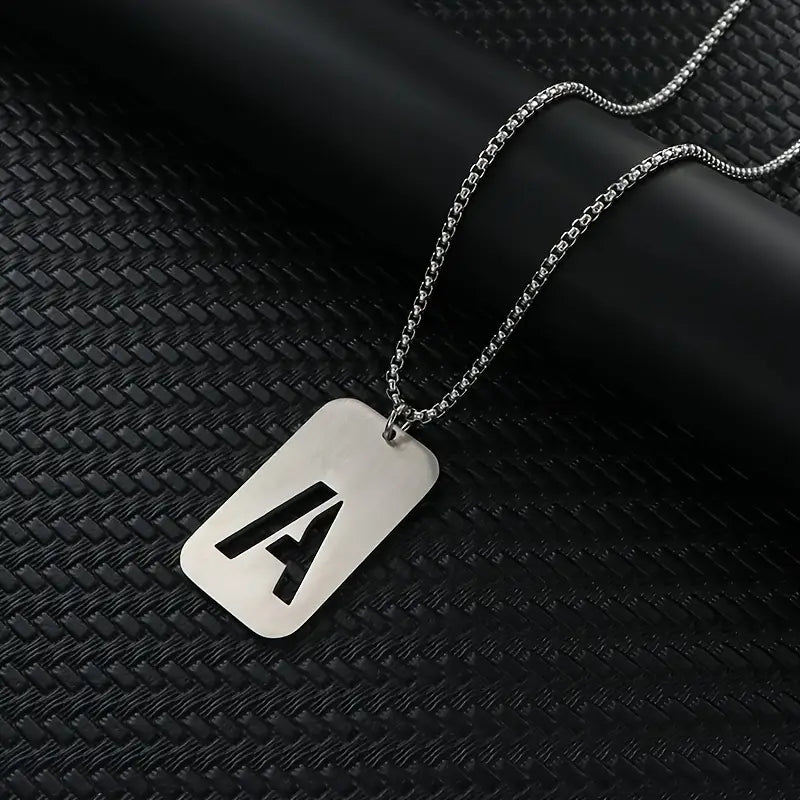 Engraved Stainless Steel Pendant Necklace with Letters - Gift for Him